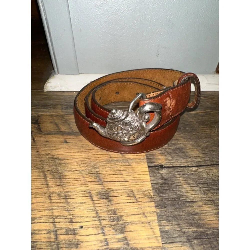 Vintage Brighton 1996 Leather‎ Belt W/Teapot Buckle -45907 Size M